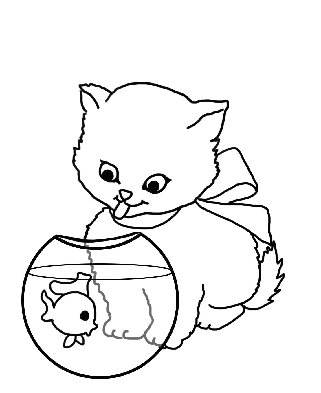 Раскраска кошка с клубком