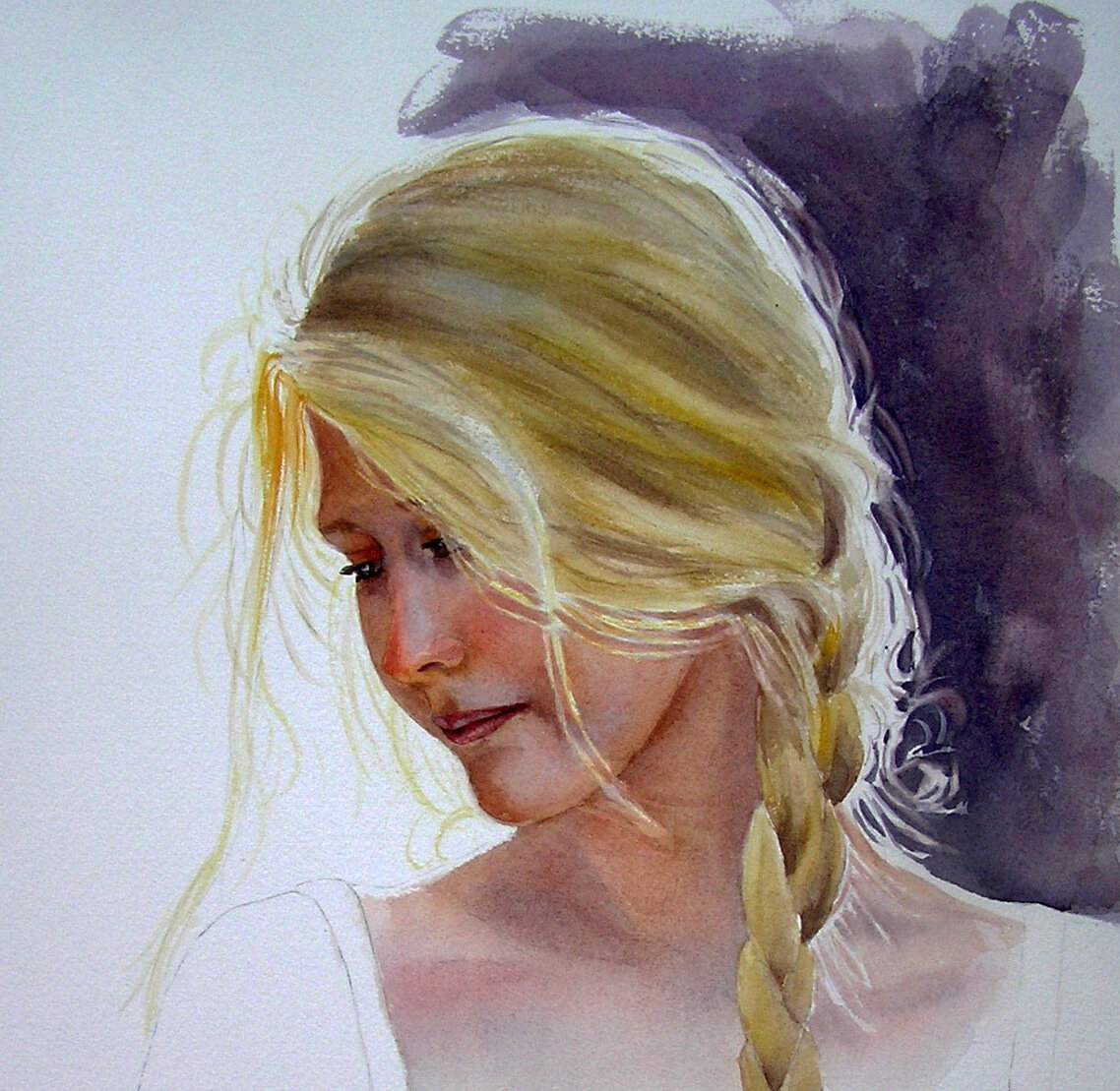 Портрет блондинки акварелью