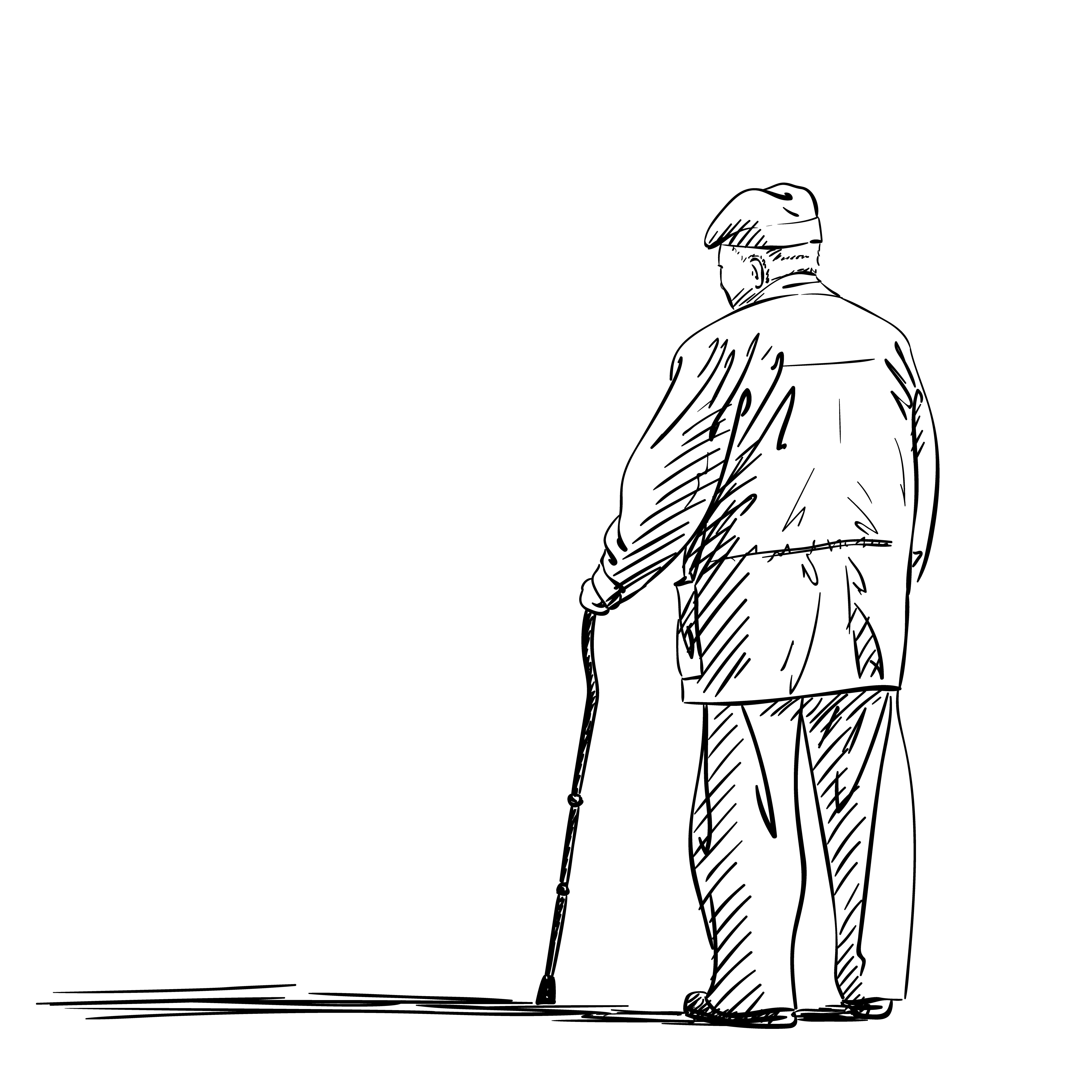 Пожилой человек фигура карандашный набросок