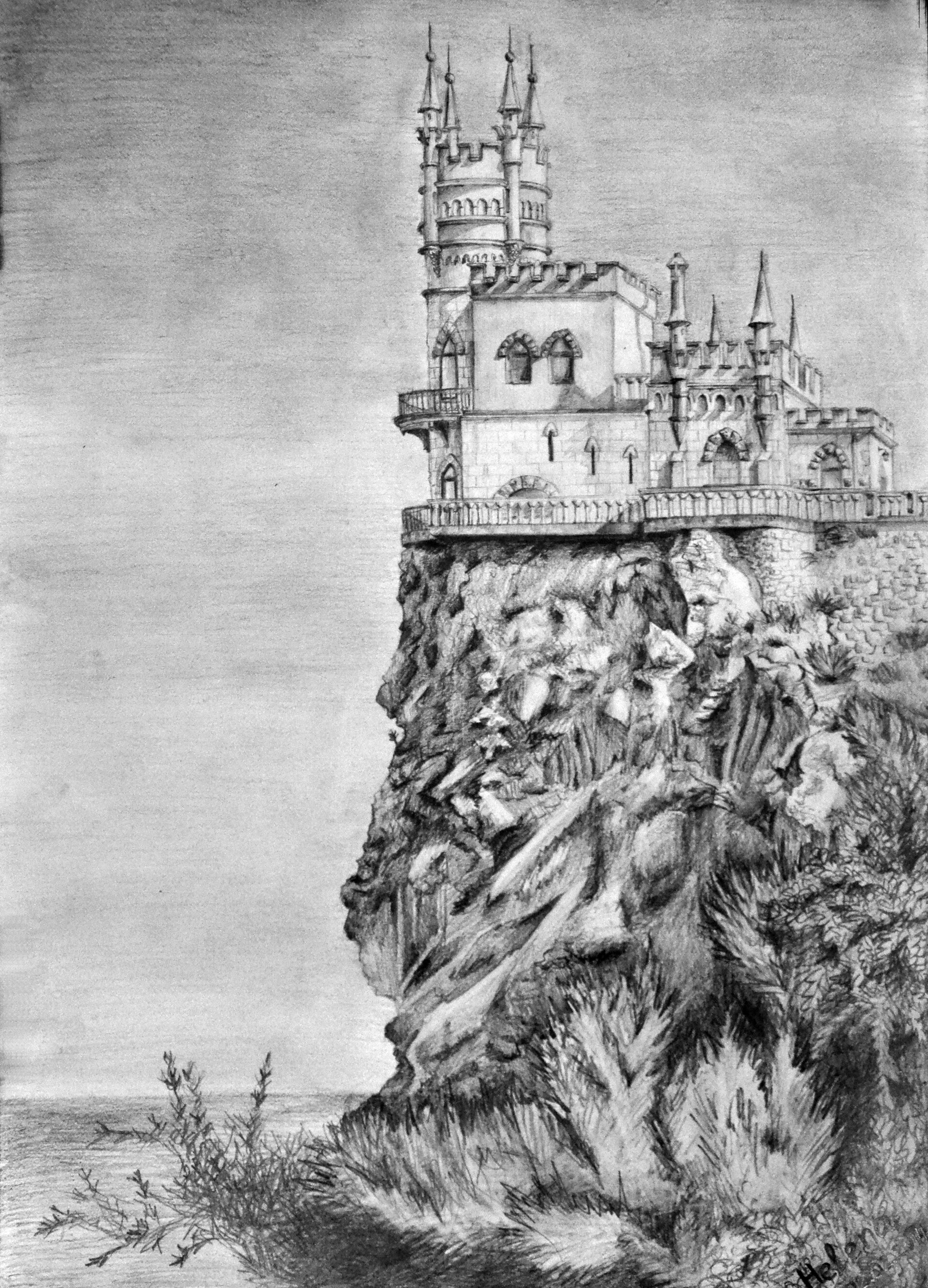 Ласточкино гнездо в Крыму рисунок