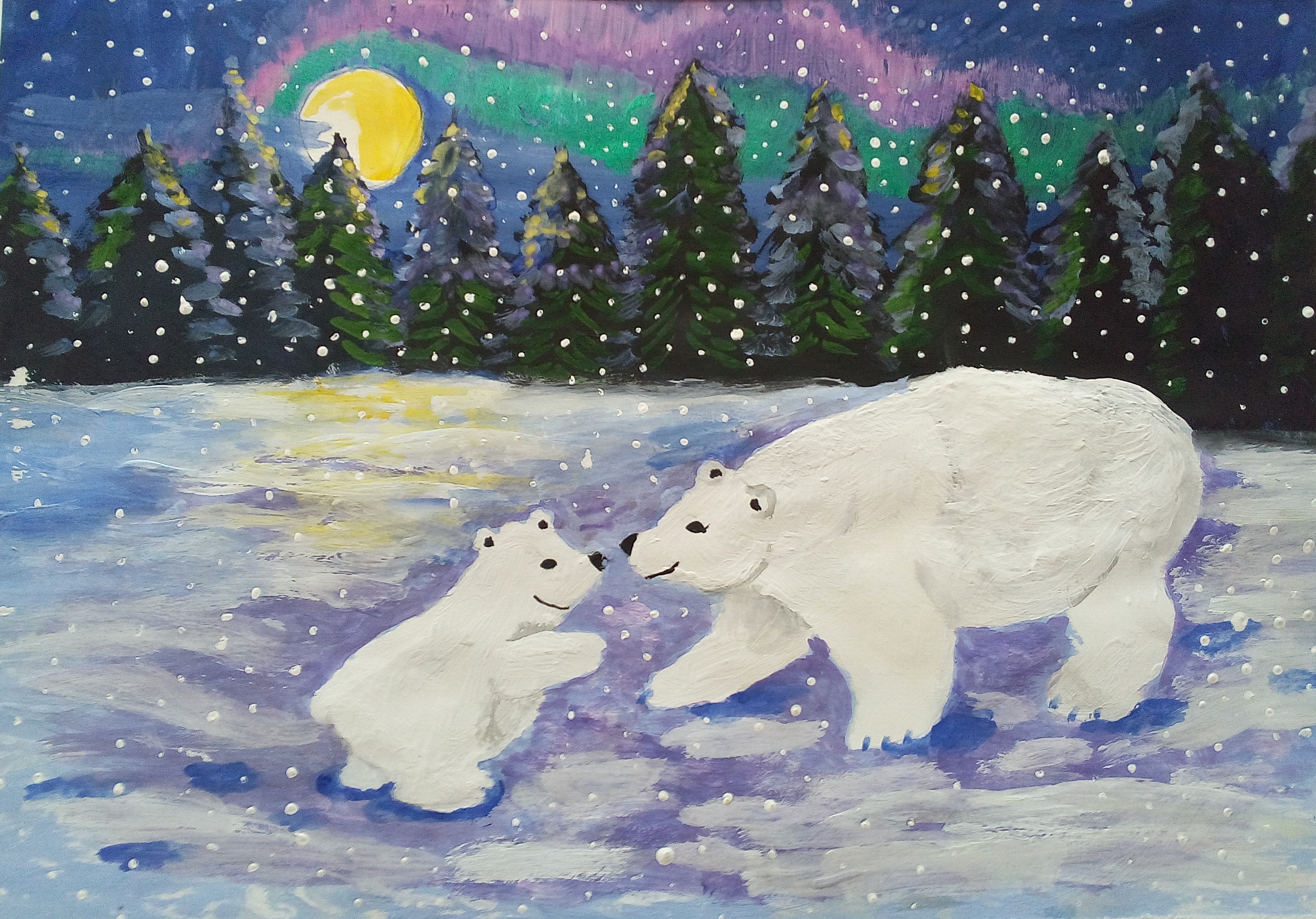 Рисование «белый медведь и Северное сияние» Лыкова