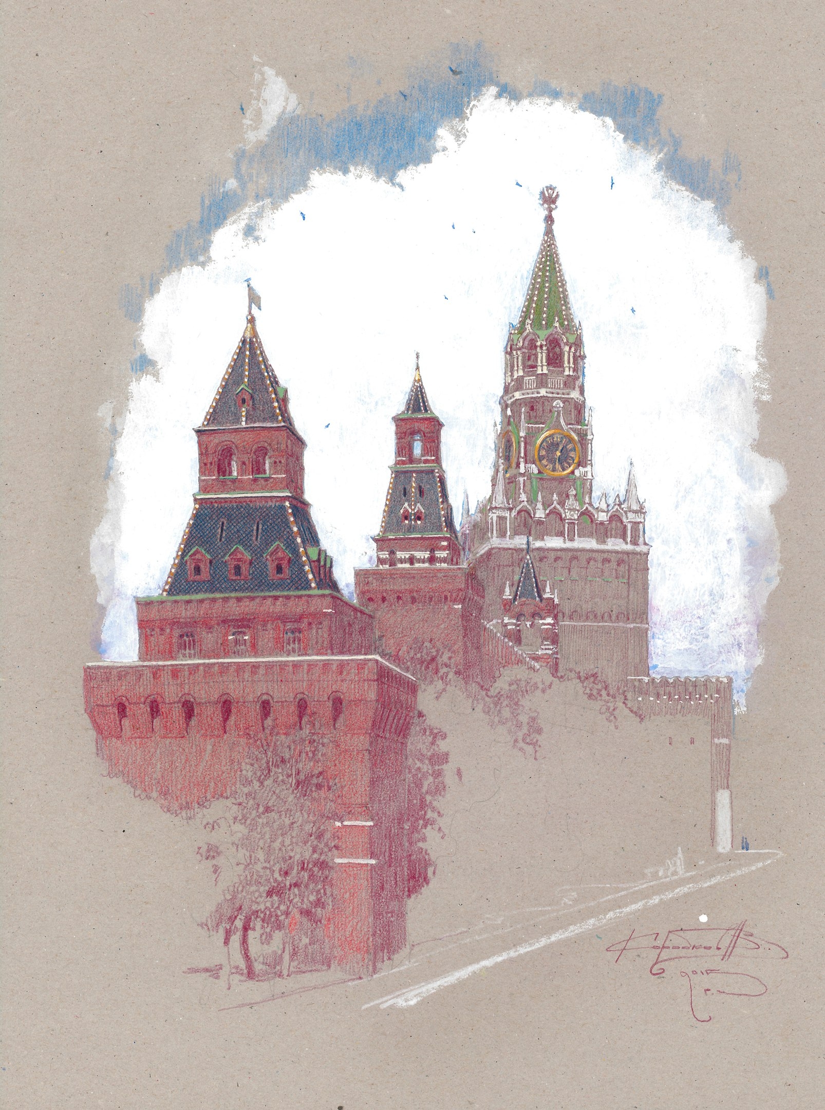 Спасская башня Кремля скетчинг