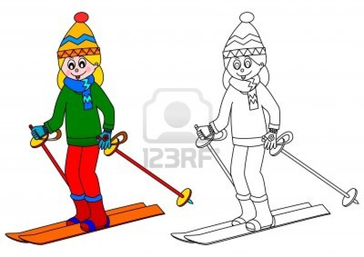 Рисование человека на лыжах
