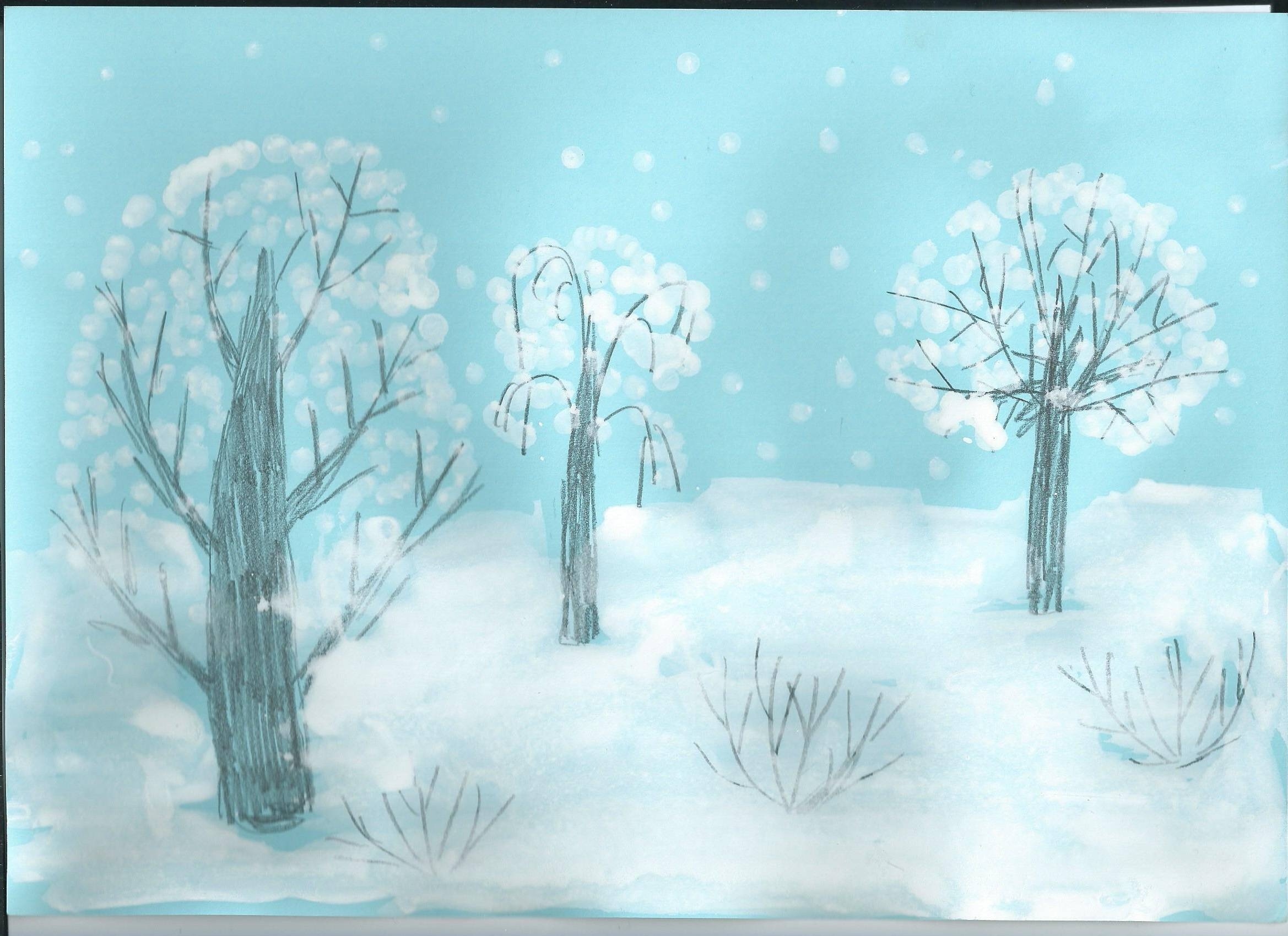 Поэтапное рисование зимнего дерева с 3 классом