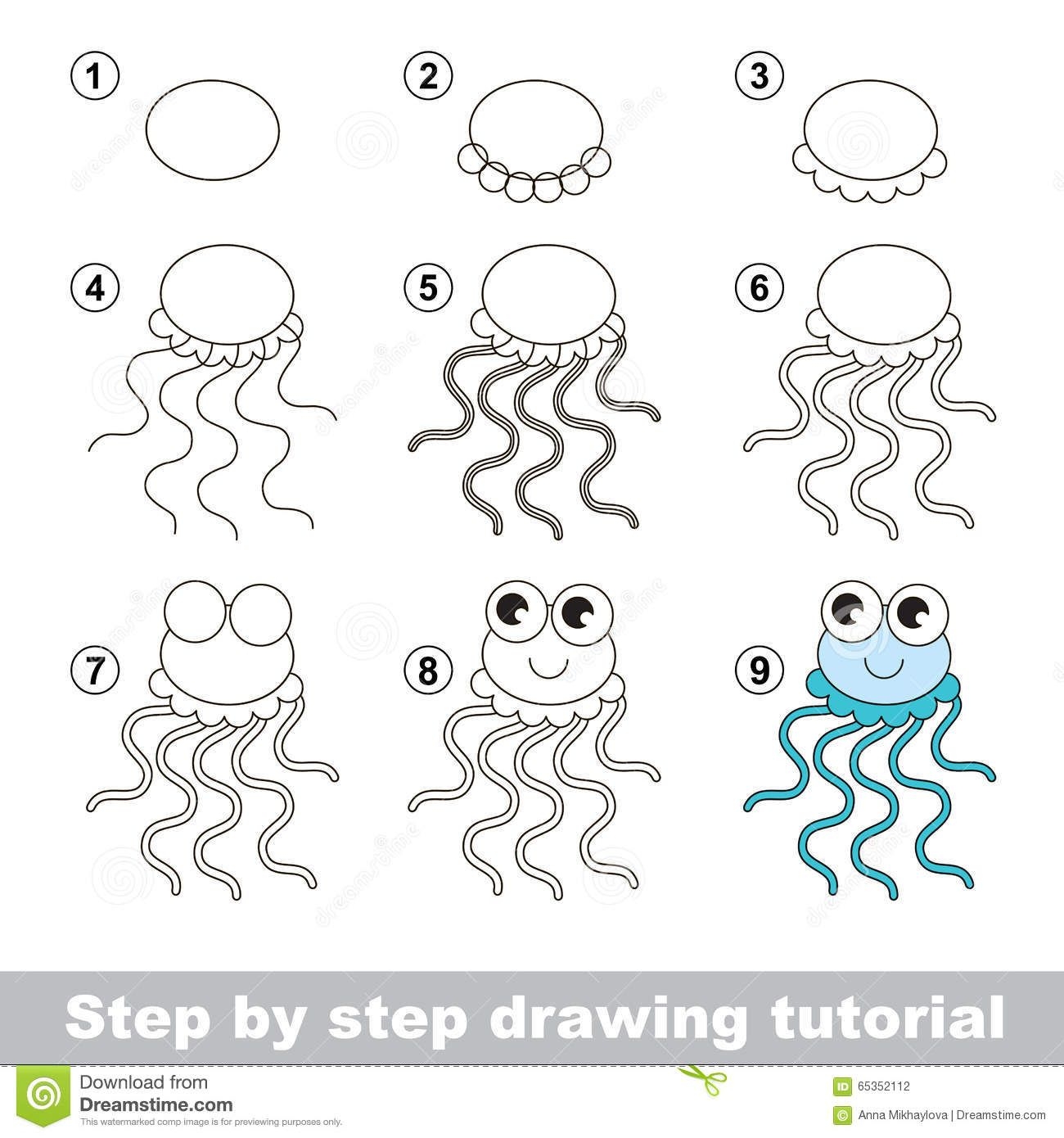 Поэтапное рисование медузы для детей
