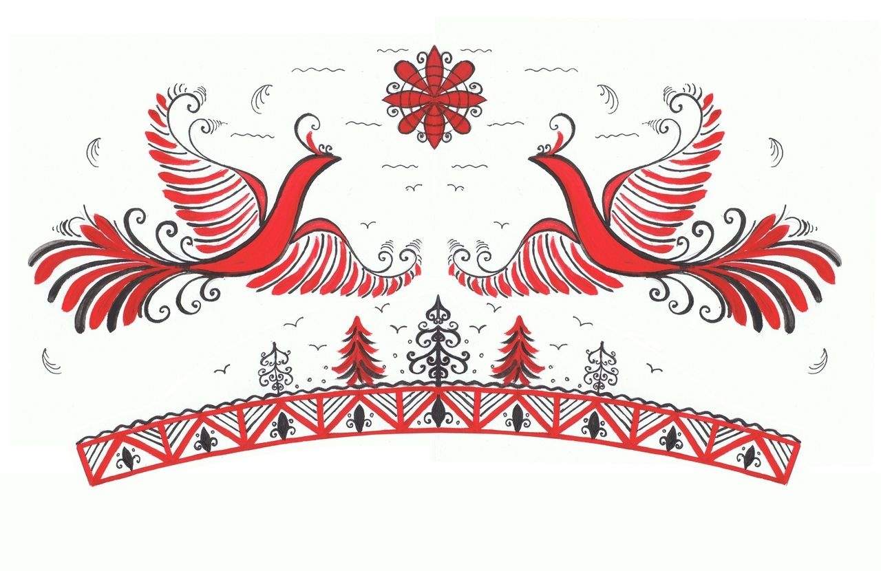 Мезенская роспись лебеди