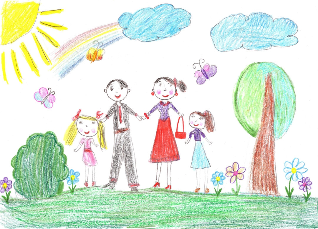 Счастливая семья рисунок карандашом цветными