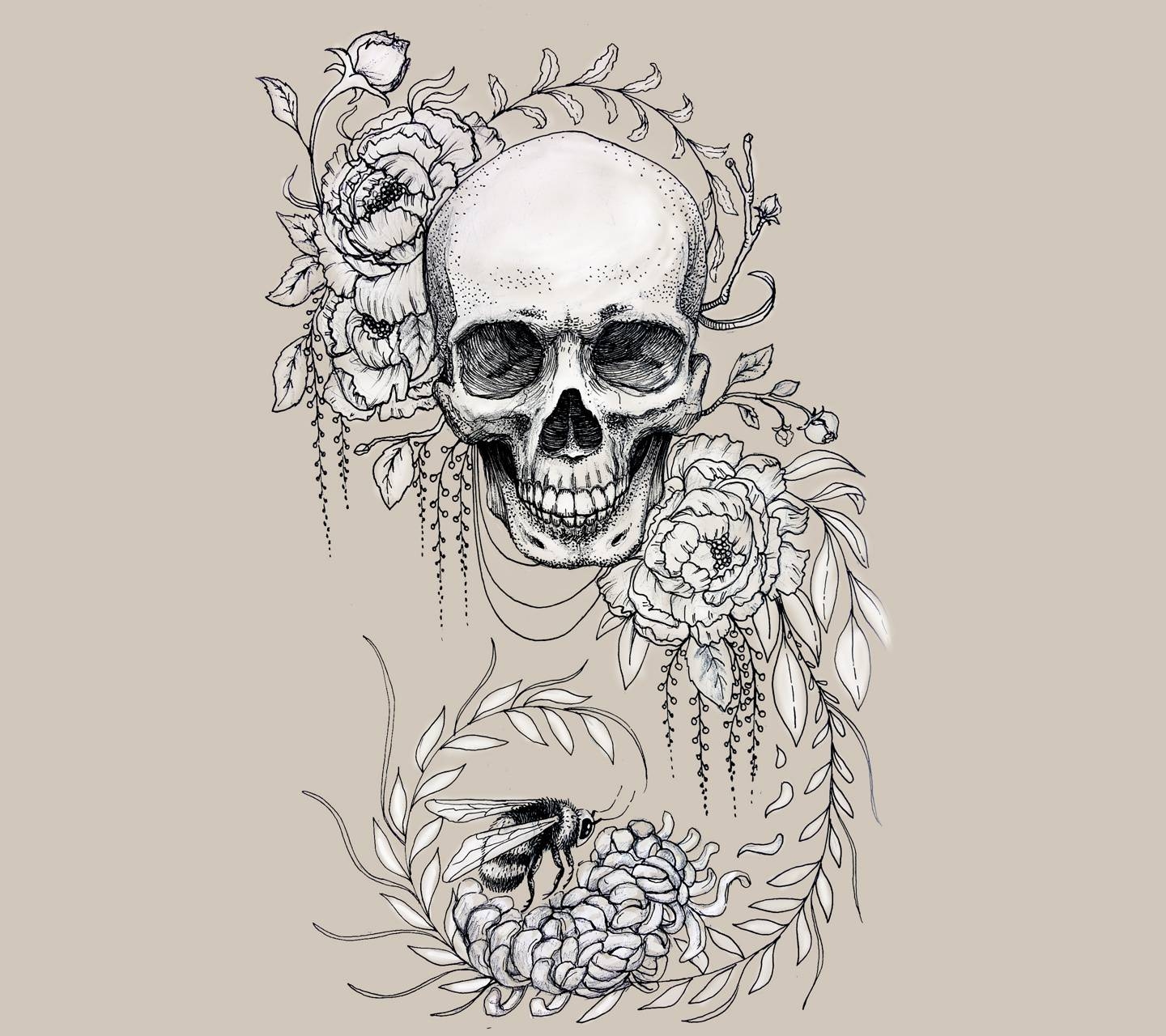 Татуировка череп и цветы