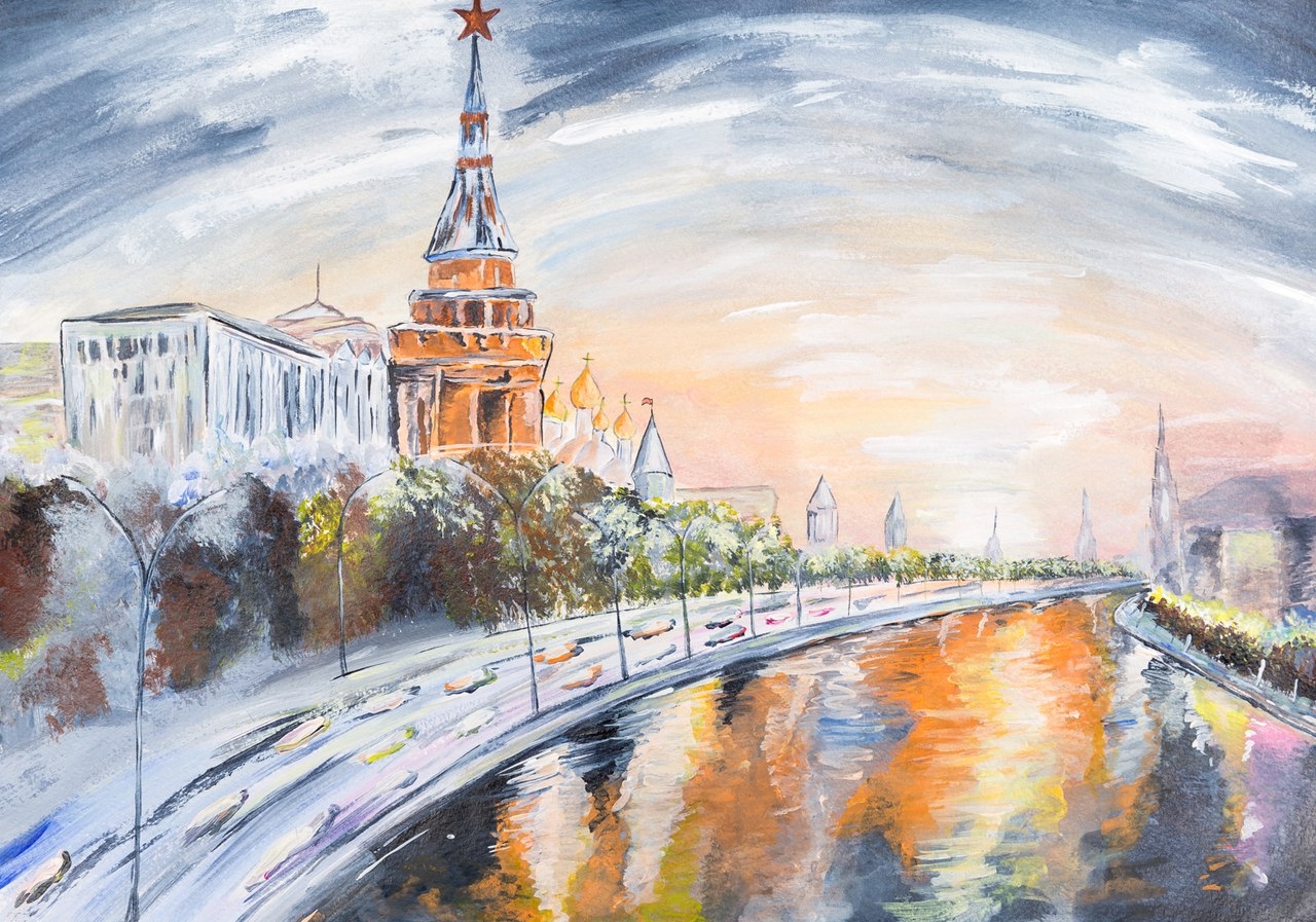 Рассвет на Москве реке рисунок
