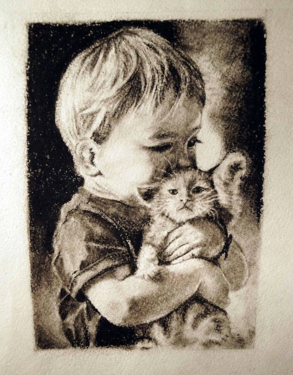 Вышивка мальчик с котом
