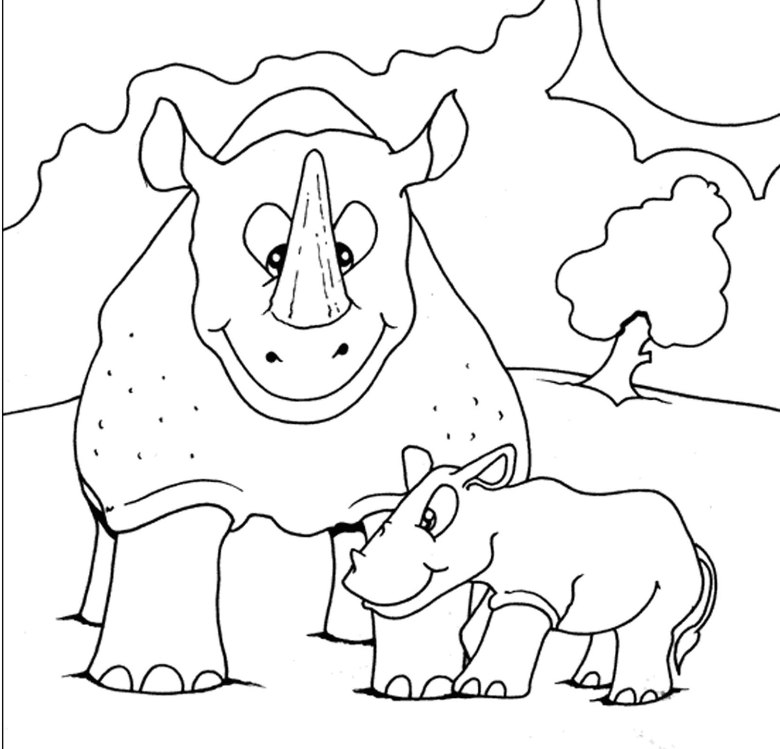 Раскраска семья Носорогов