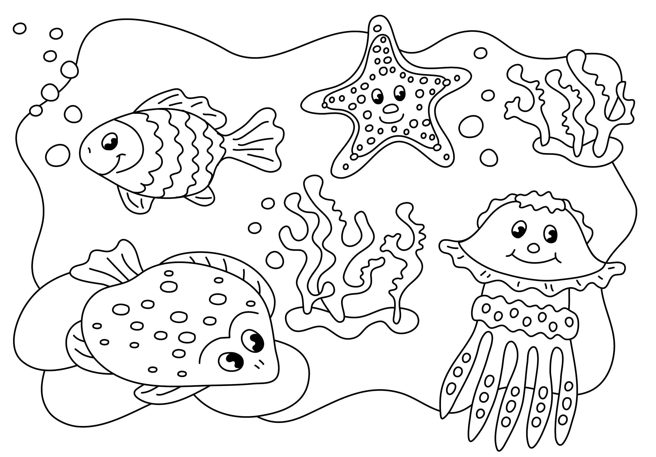 Раскраски морские обитатели для детей 3-4 лет