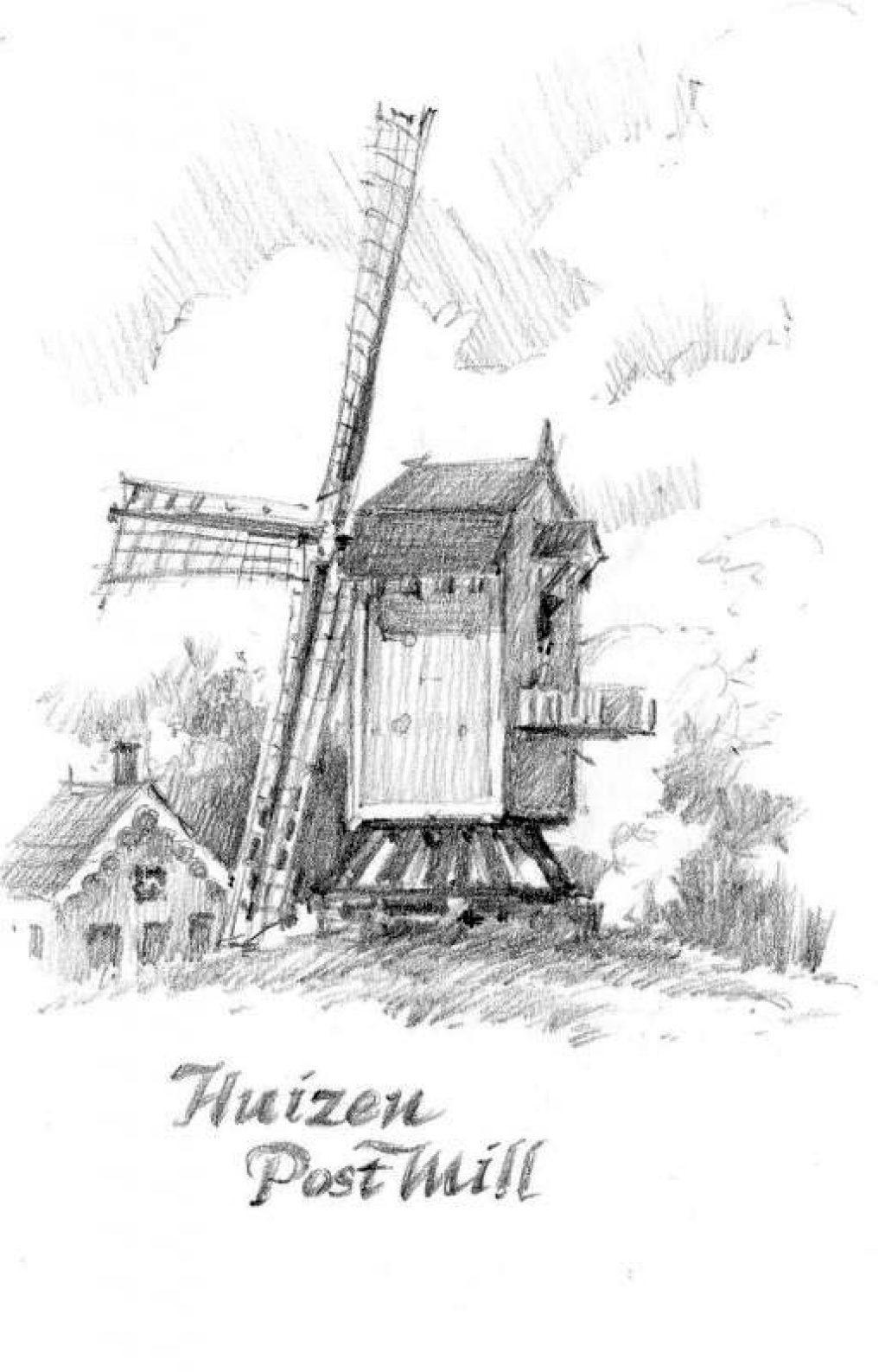 Ветряная мельница рисунок карандашом поэтапно