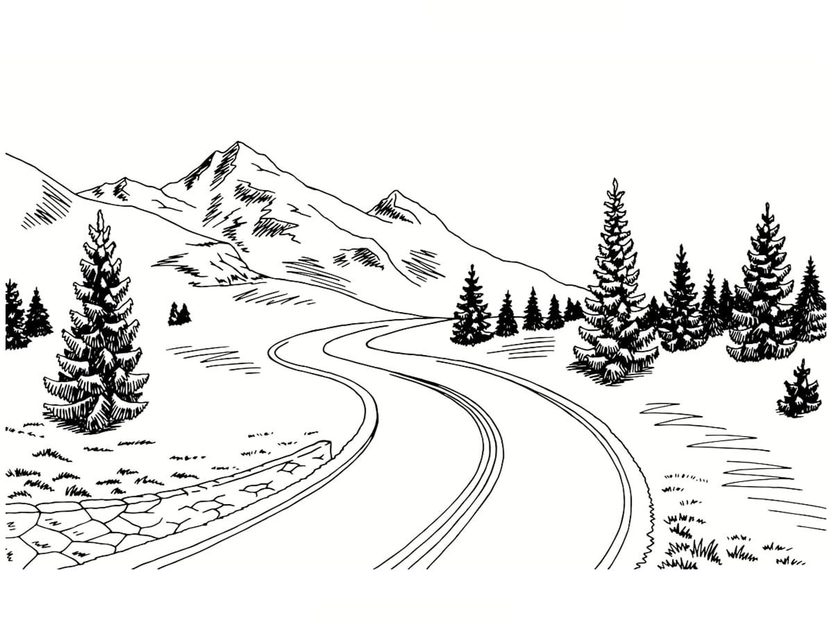 Дорога в горы рисунок