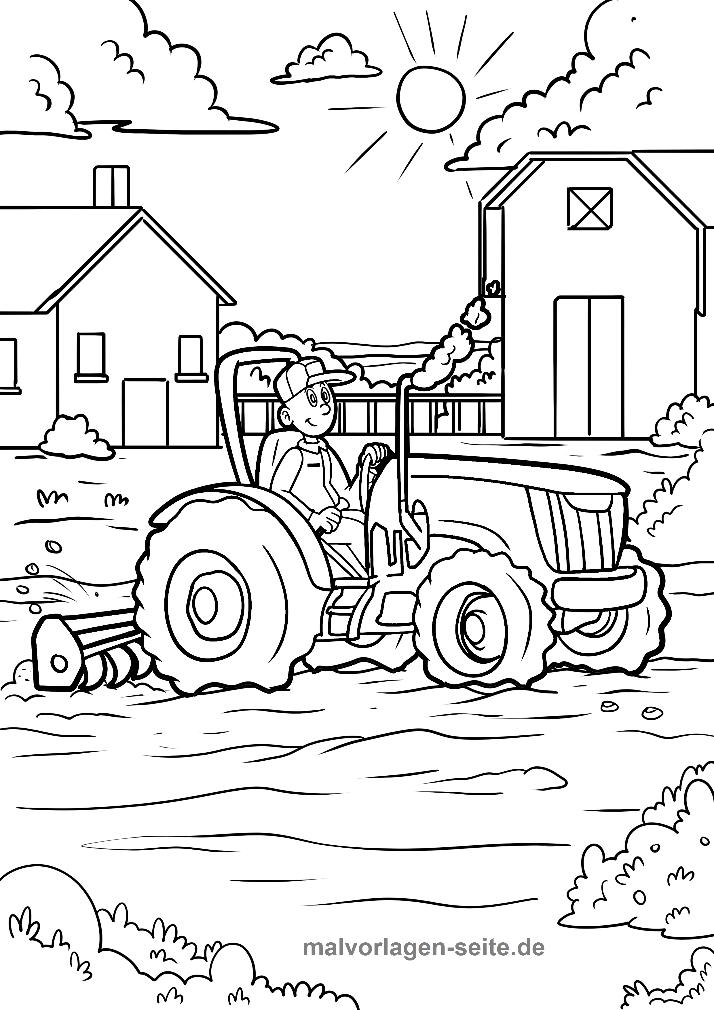 Трактор в поле раскраска для детей