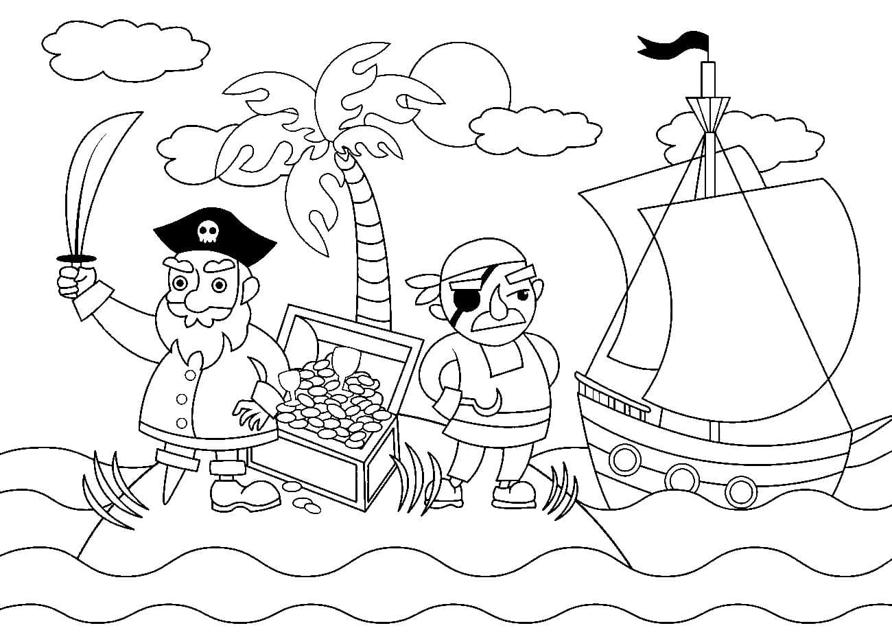 Раскраска пираты на корабле