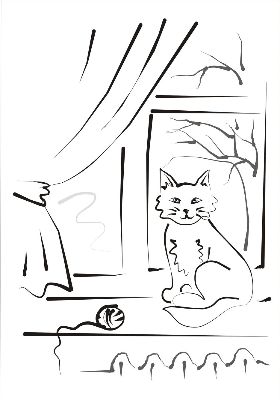 Кот на окне рисунок карандашом