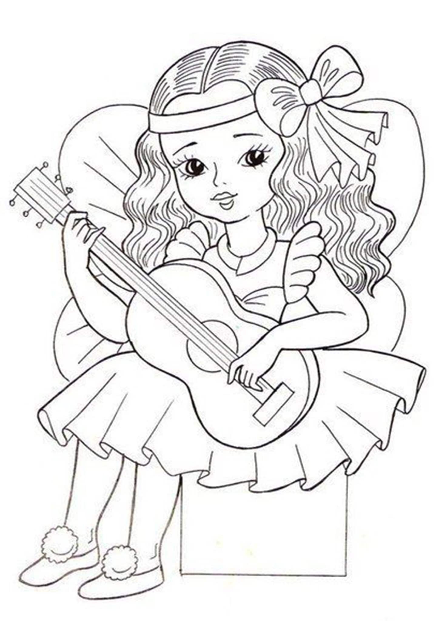 Раскраска девочка с гитарой