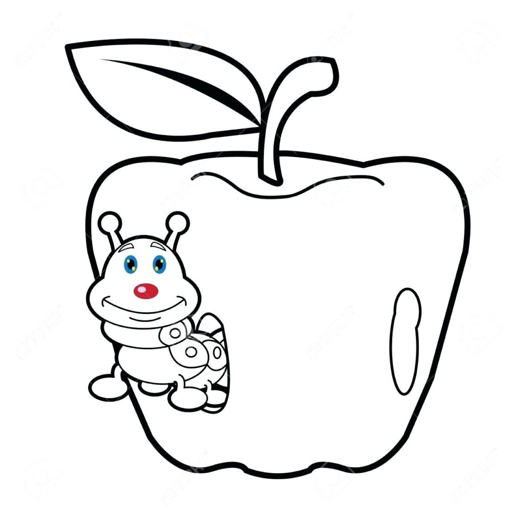Яблочко с червяком раскраска для малышей