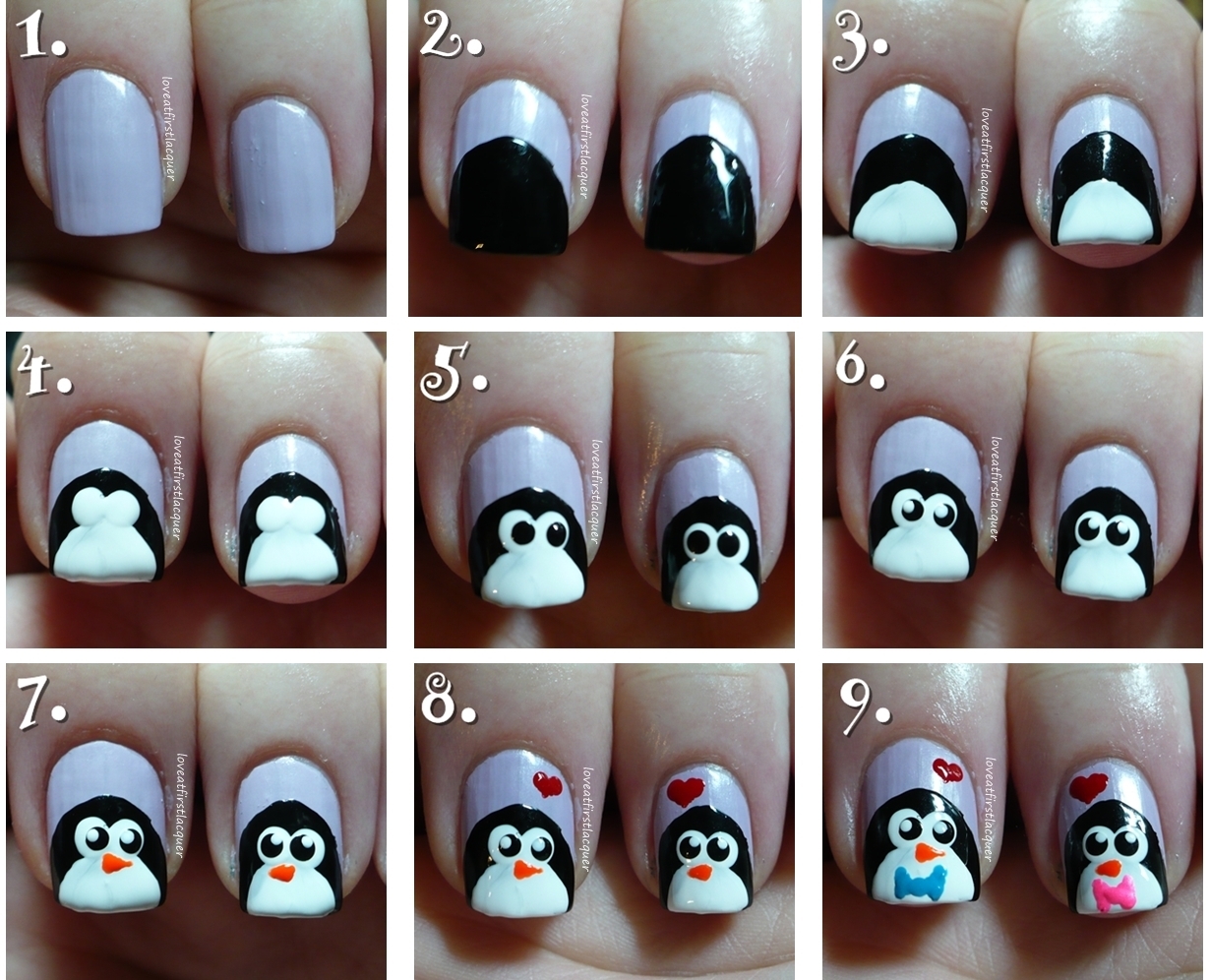 Рисуем пингвина на ногтях