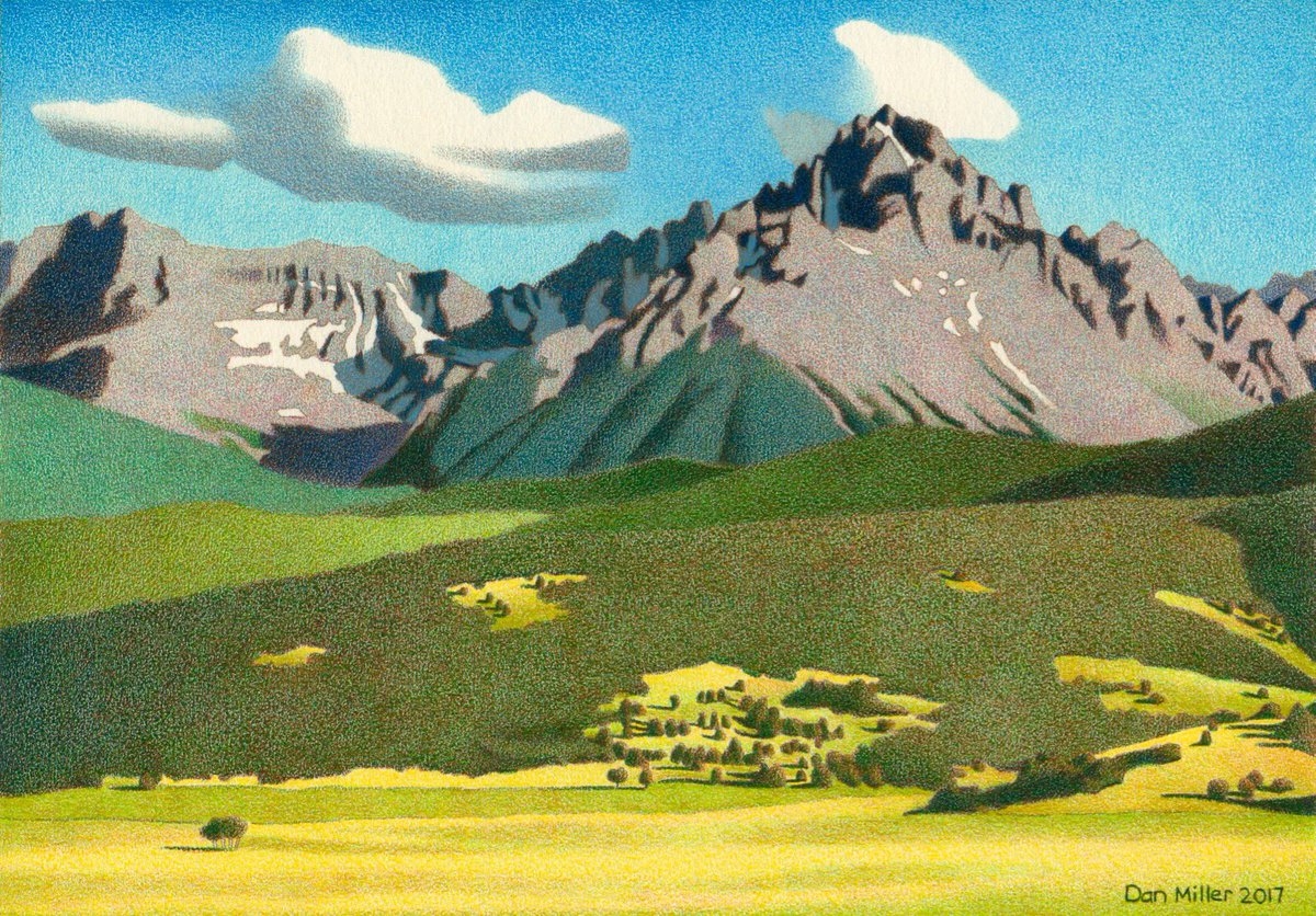 Нарисованный ландшафт горы
