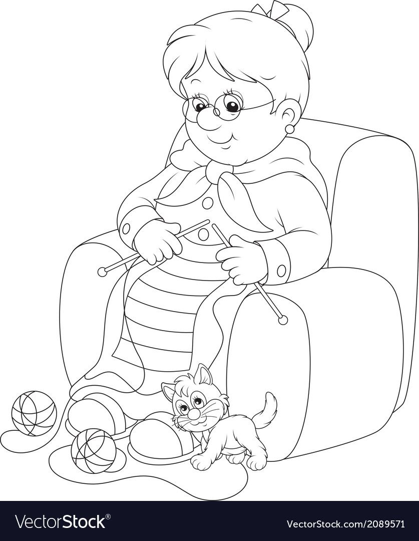Раскраска бабушка с котом
