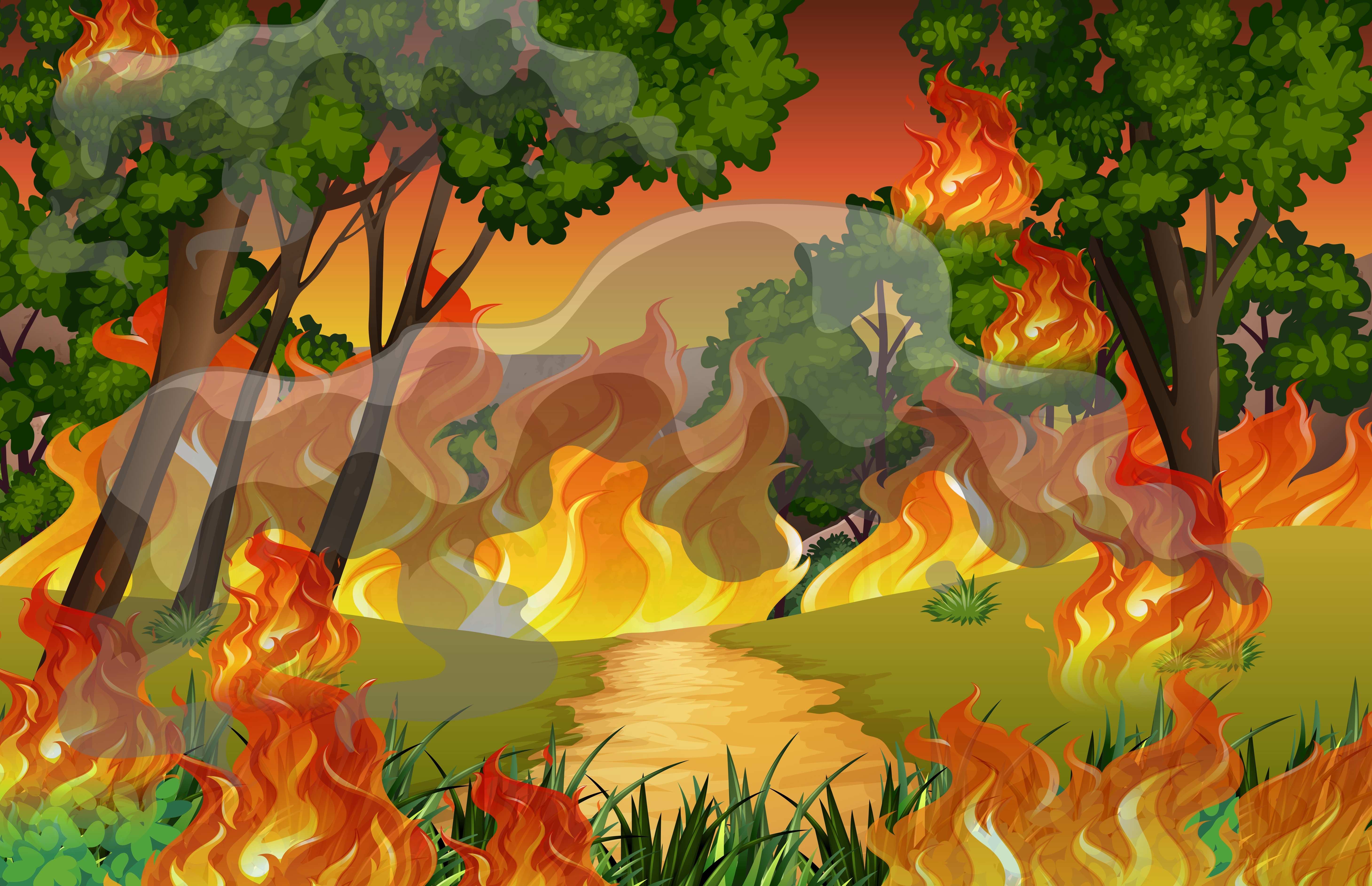 Пожар в лесу рисунок