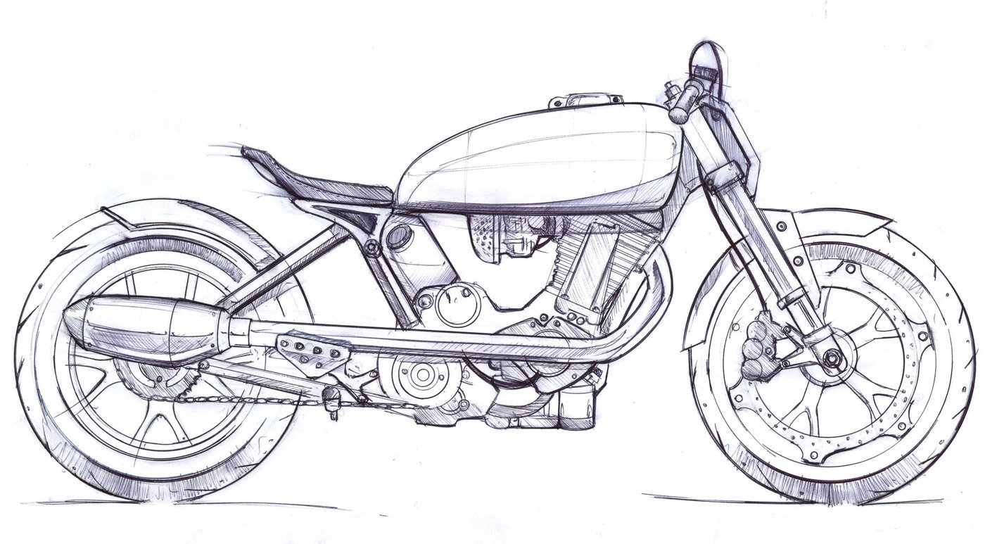 Рисунок мотоцикла карандашом для начинающих