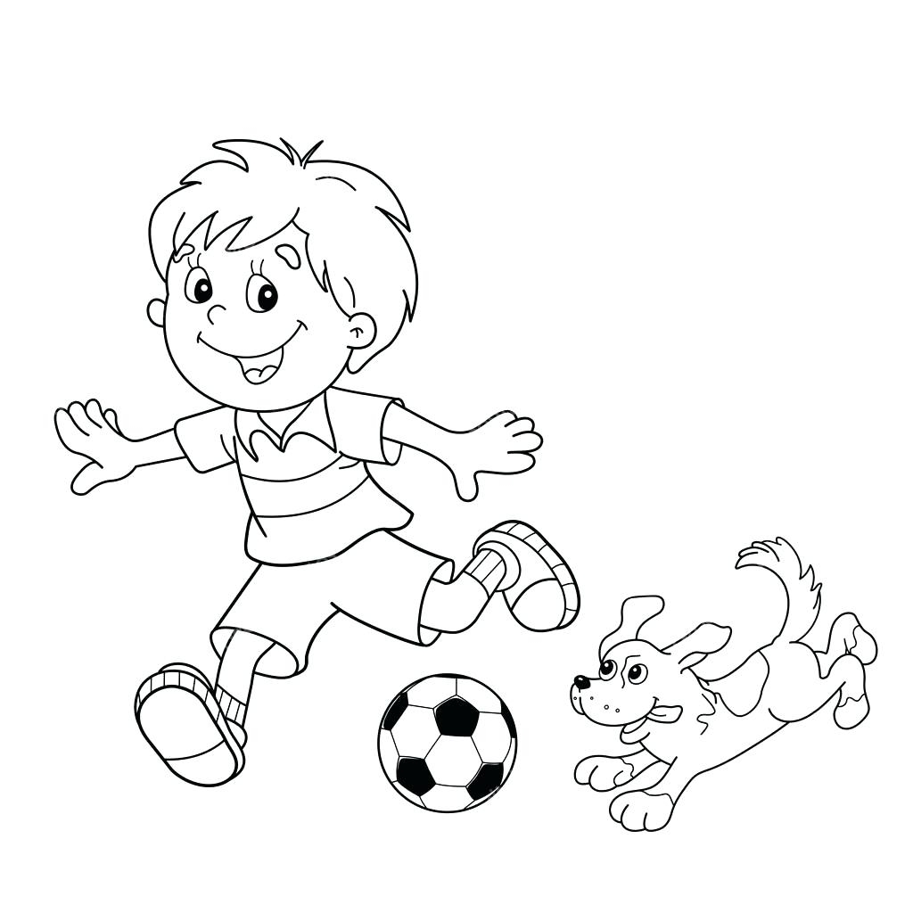 Контур ребенка играющего в футбол
