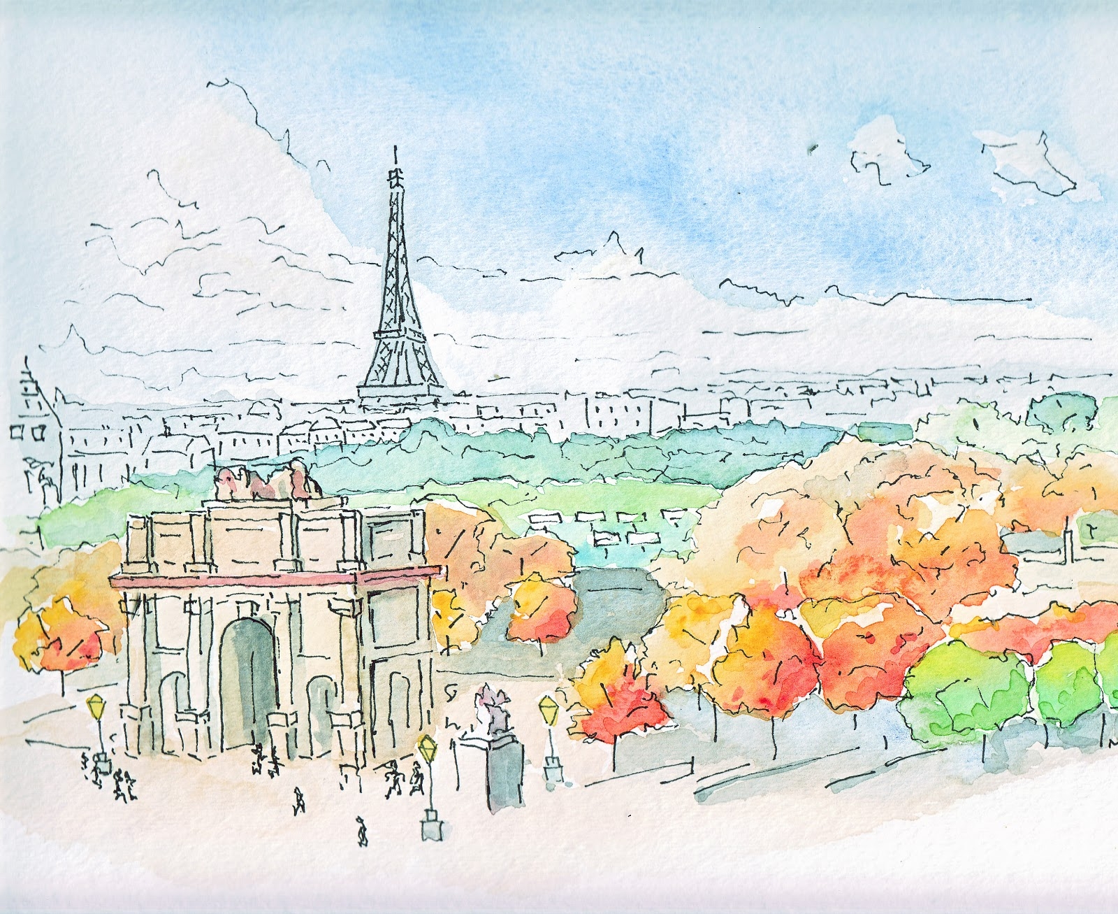 Париж иллюстрации акварель