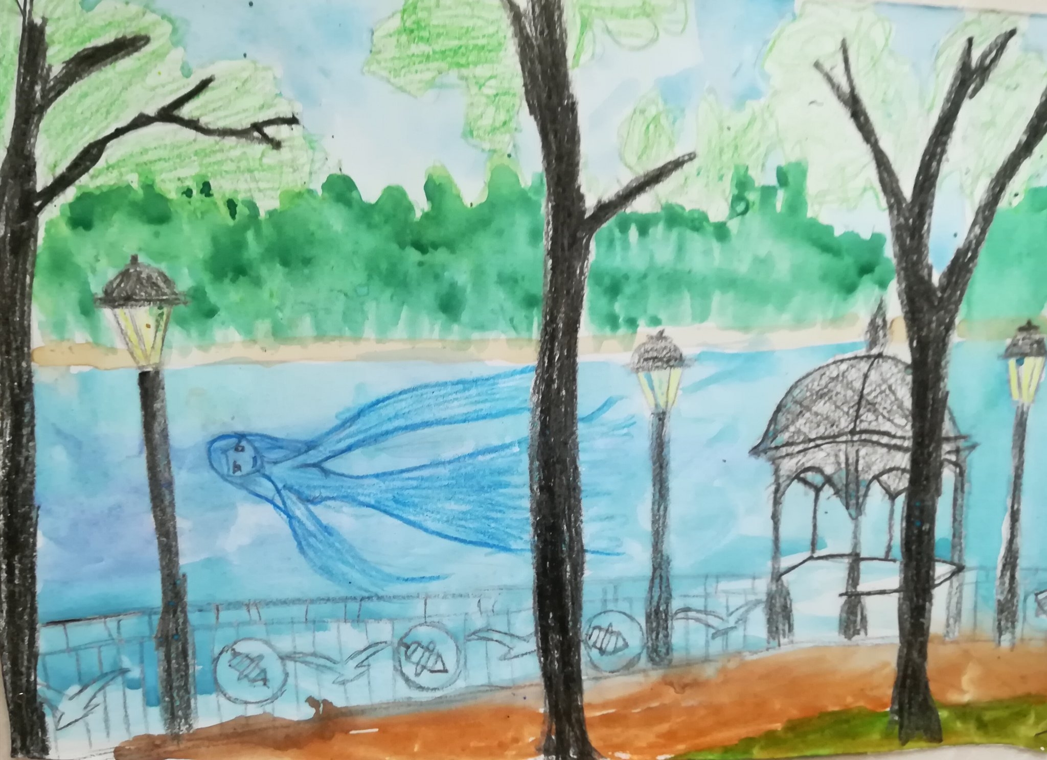 Детские рисунки реки Волги