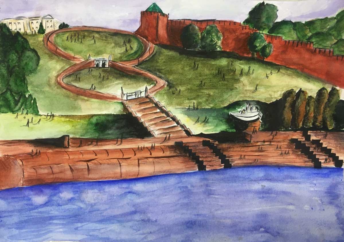 Чкаловская лестница Нижний Новгород рисунок