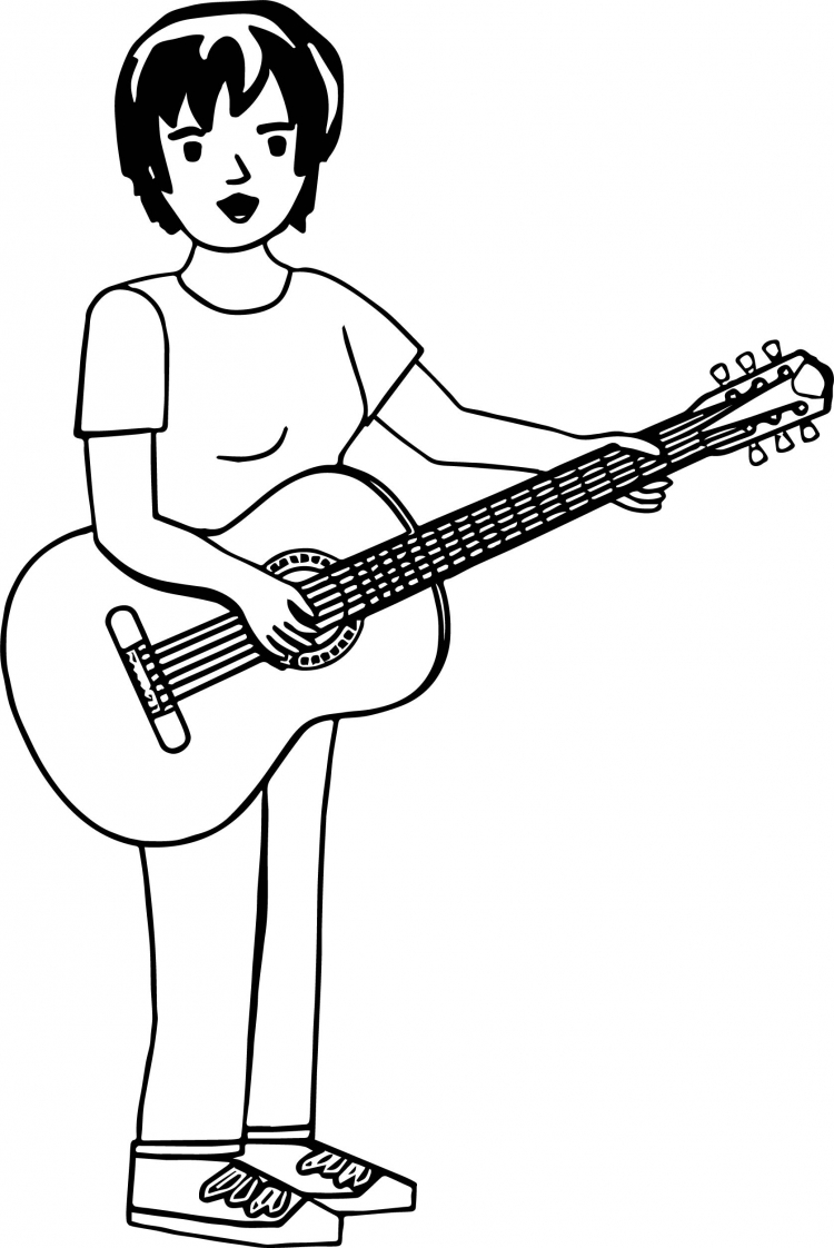 Раскраска мальчик с гитарой