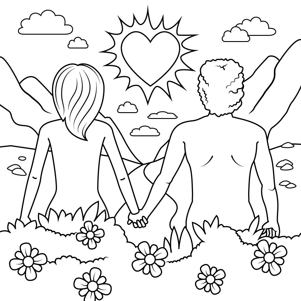 Рисунок адам и ева в райском саду