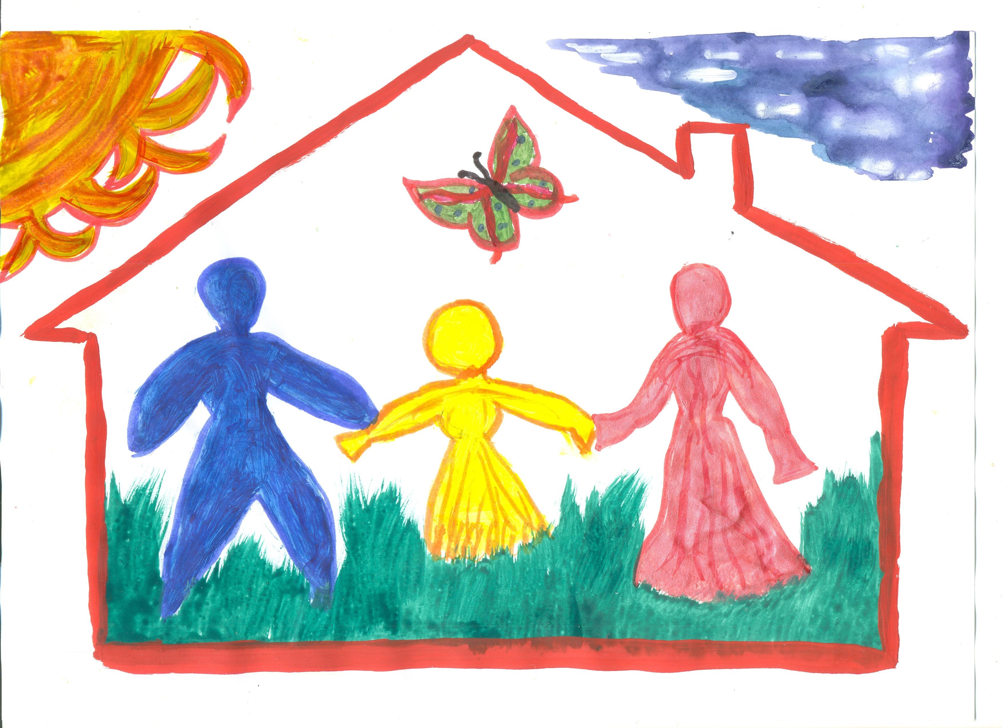 Детский рисунок на тему семья