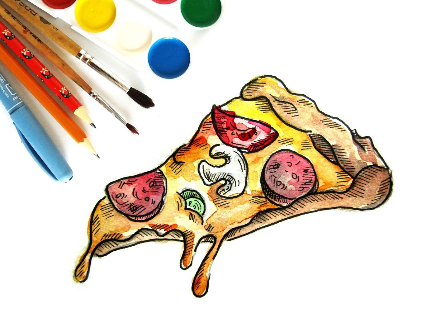 Пицца рисунок красками