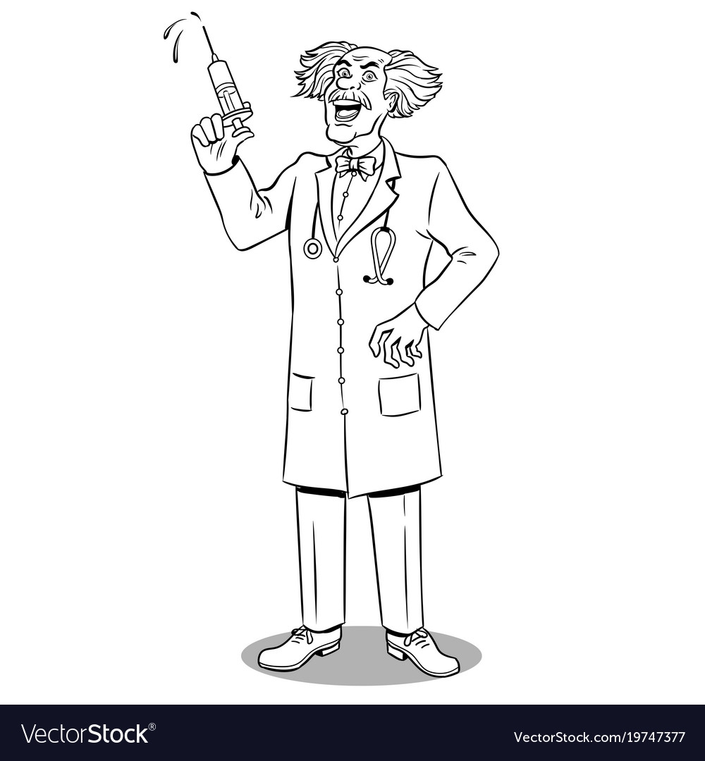 Раскраска доктор со шприцом