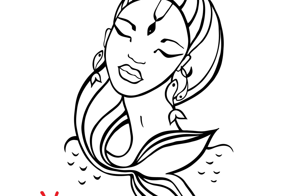 Раскраска знак зодиака рыбы девушка