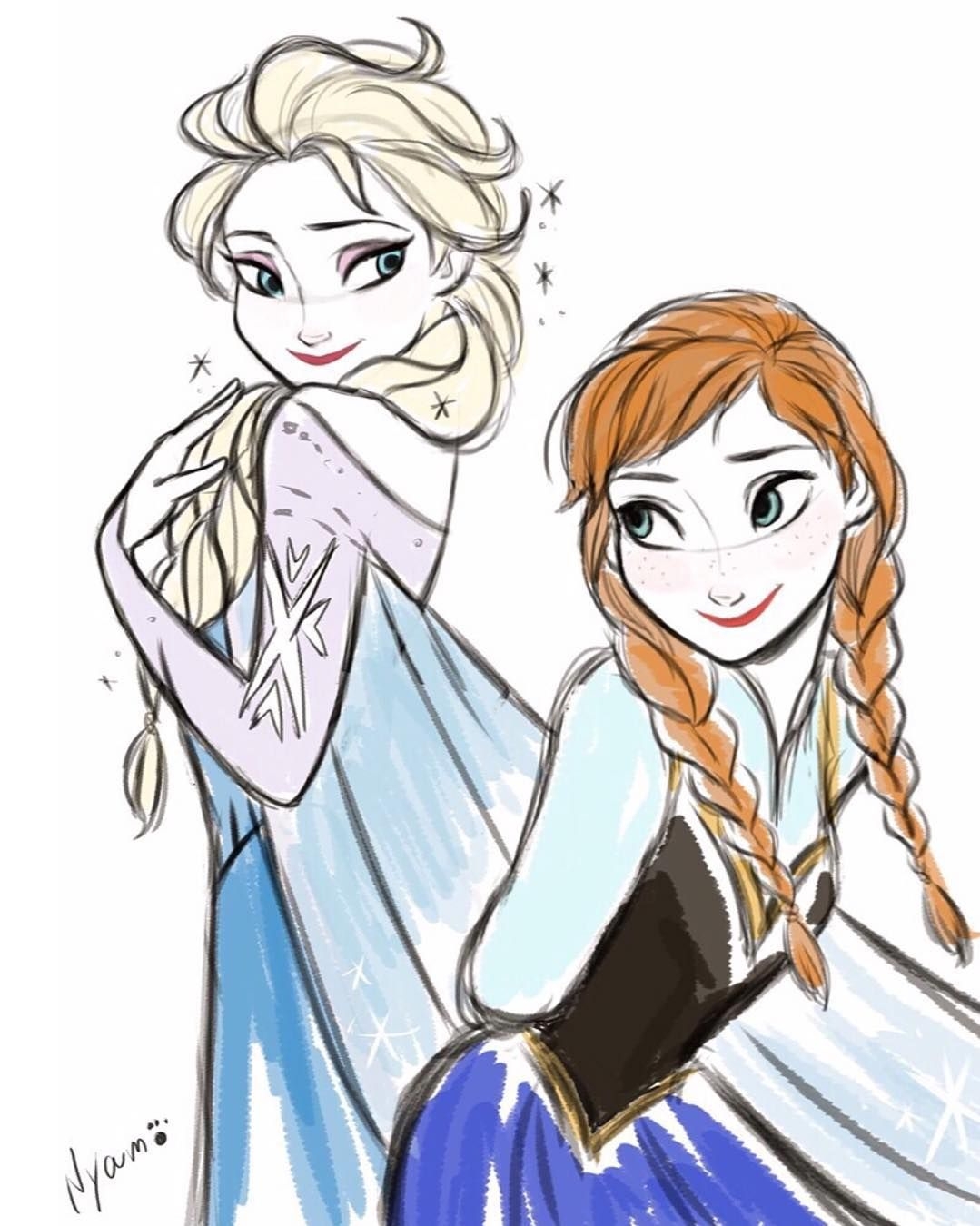 Рисунок Анны и Эльзы из холодного сердца