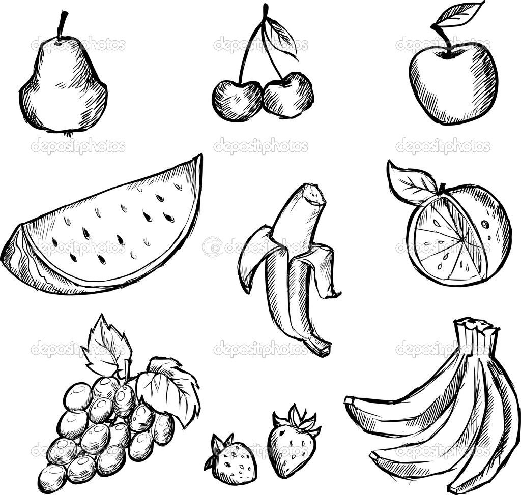 Рисунки для срисовки карандашом фрукты и овощи