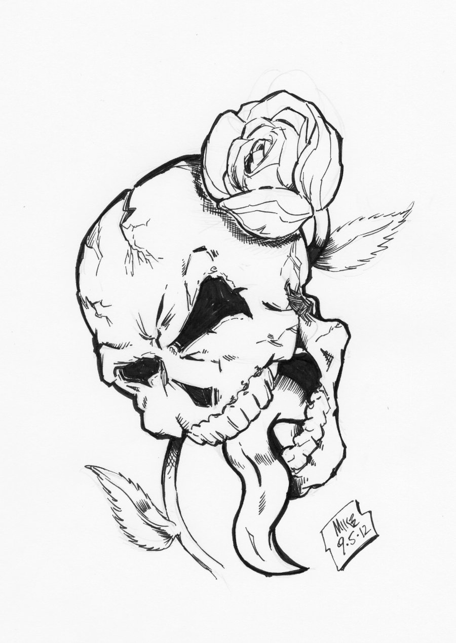 Рисунки для срисовки черепа с розой