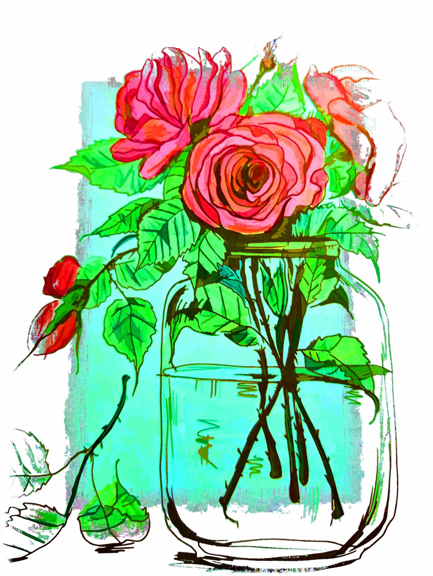 Цветы в банке рисунок