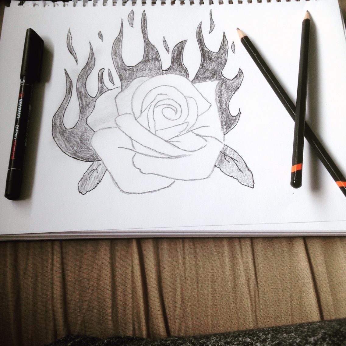 Розы карандашом в пламени