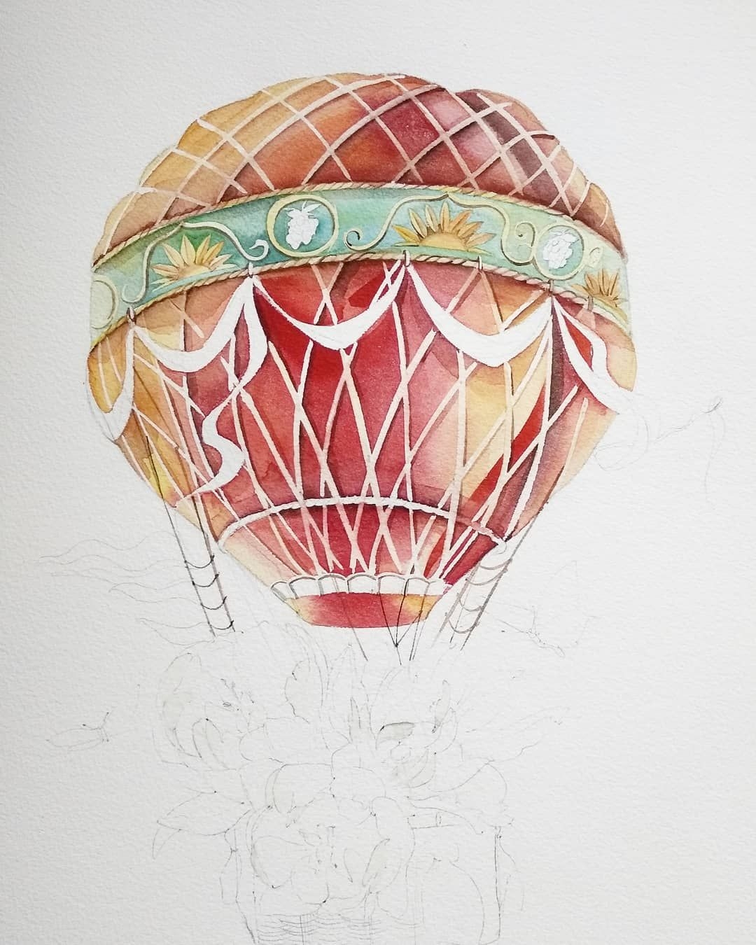 Акварельный воздушный шар с цветами