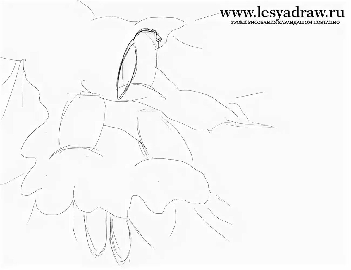 Новогодний рисунок с птицей карандашом