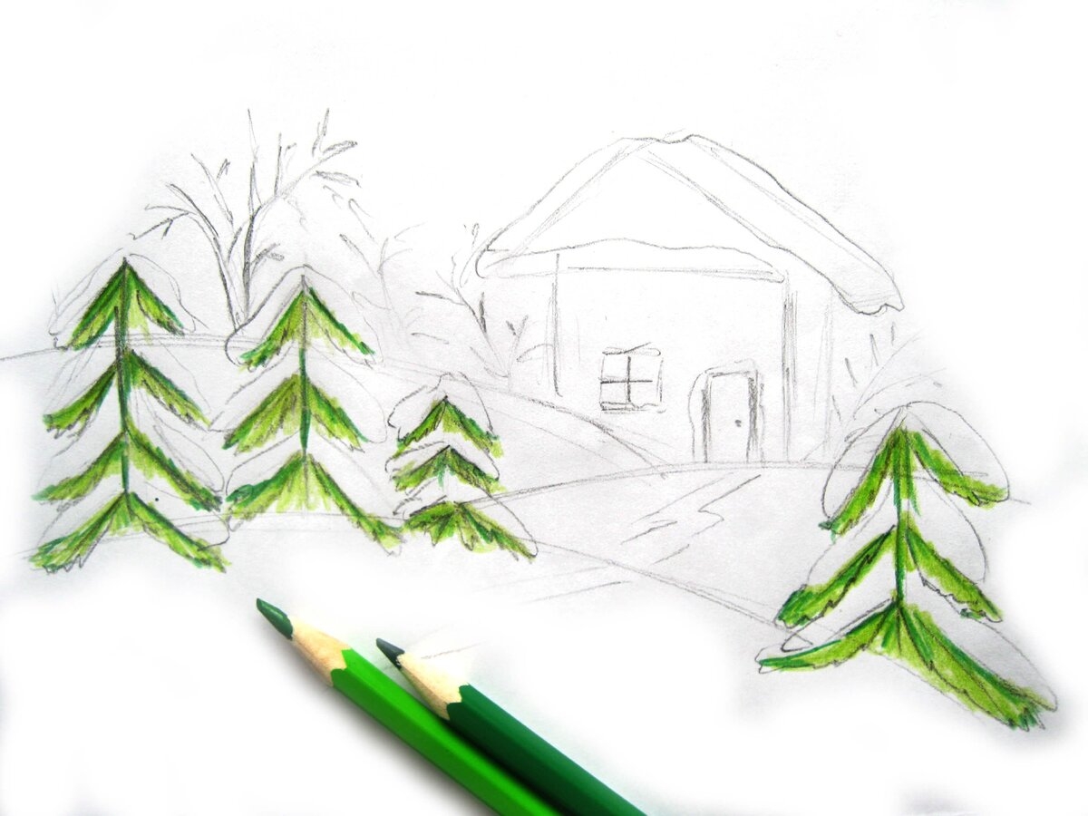 Рисование зима карандашами