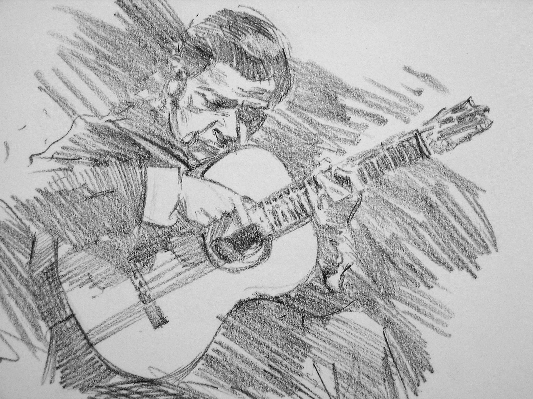 Зарисовки человека с гитарой
