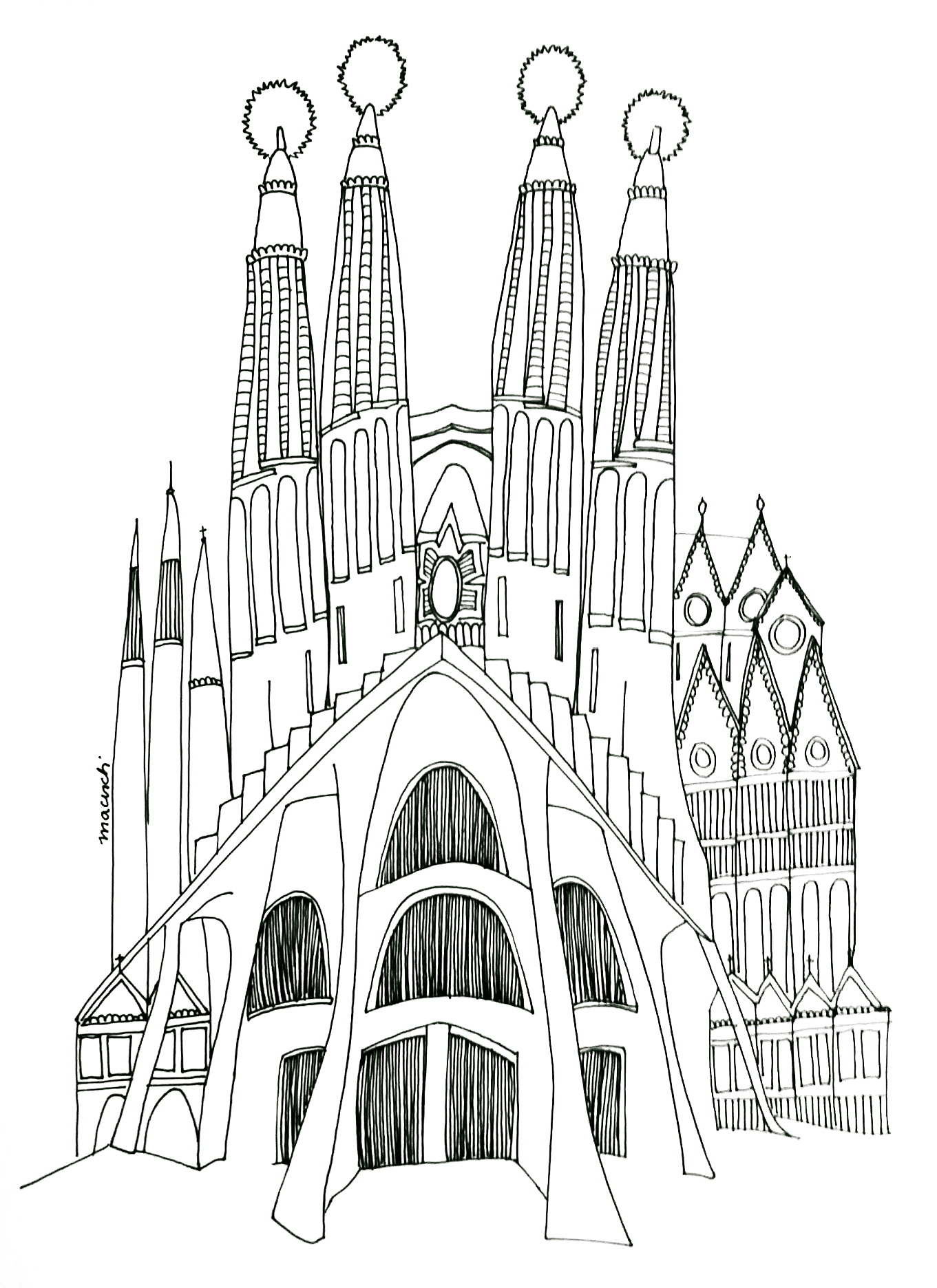 Антонио Гауди храм Саграда Фамилиа рисунок