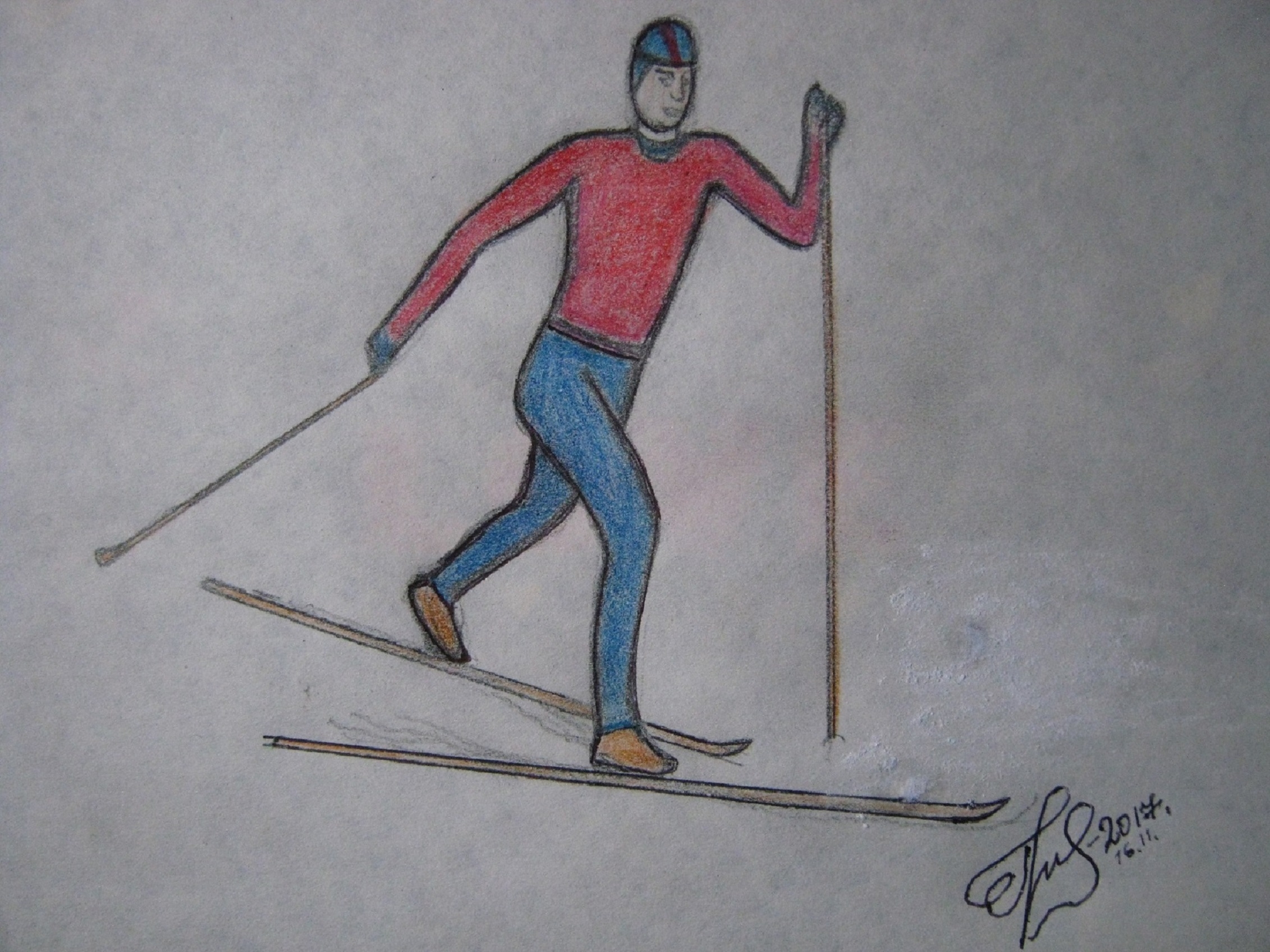 Лыжник рисунок карандашом