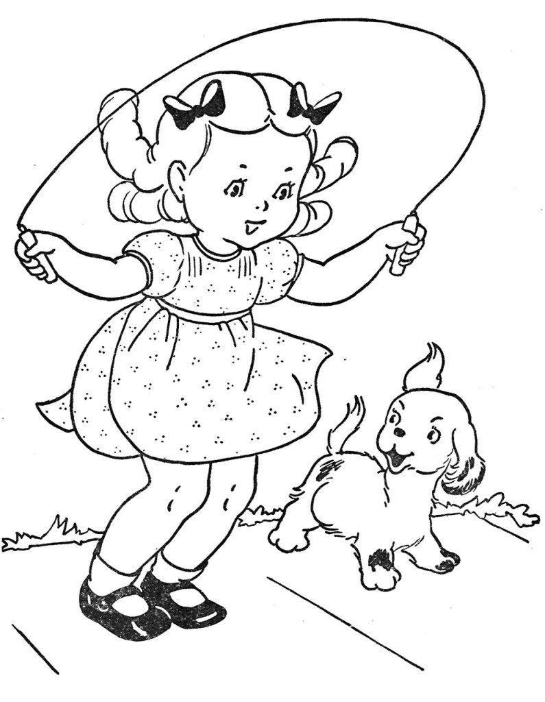 Девочка с собачкой раскраска для детей